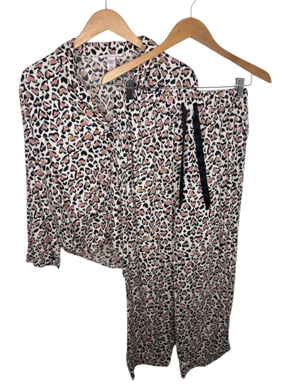 Victoria's Secret Heart Leopard Print 2 Piece Pajama Set Women Size S